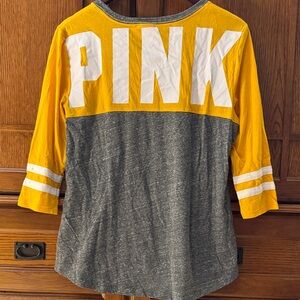 PINK Victoria's Secret Colorblock Campus Baseball Raglan Tee 3/4 sleeve Crewneck